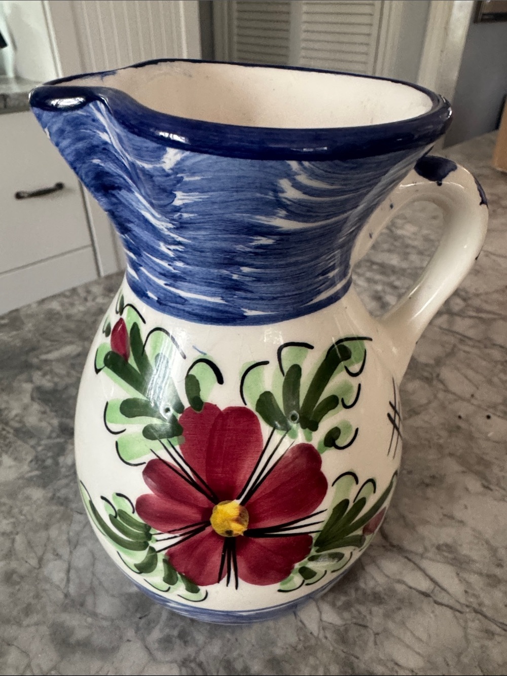 Hand-Painted Floral Ceramic Pitcher - Blue, Red & Green made in Mexico